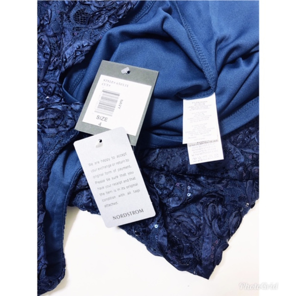 SOLD Marina Floral Applique Cap Sleeve Dress Navy - Picture 7 of 8